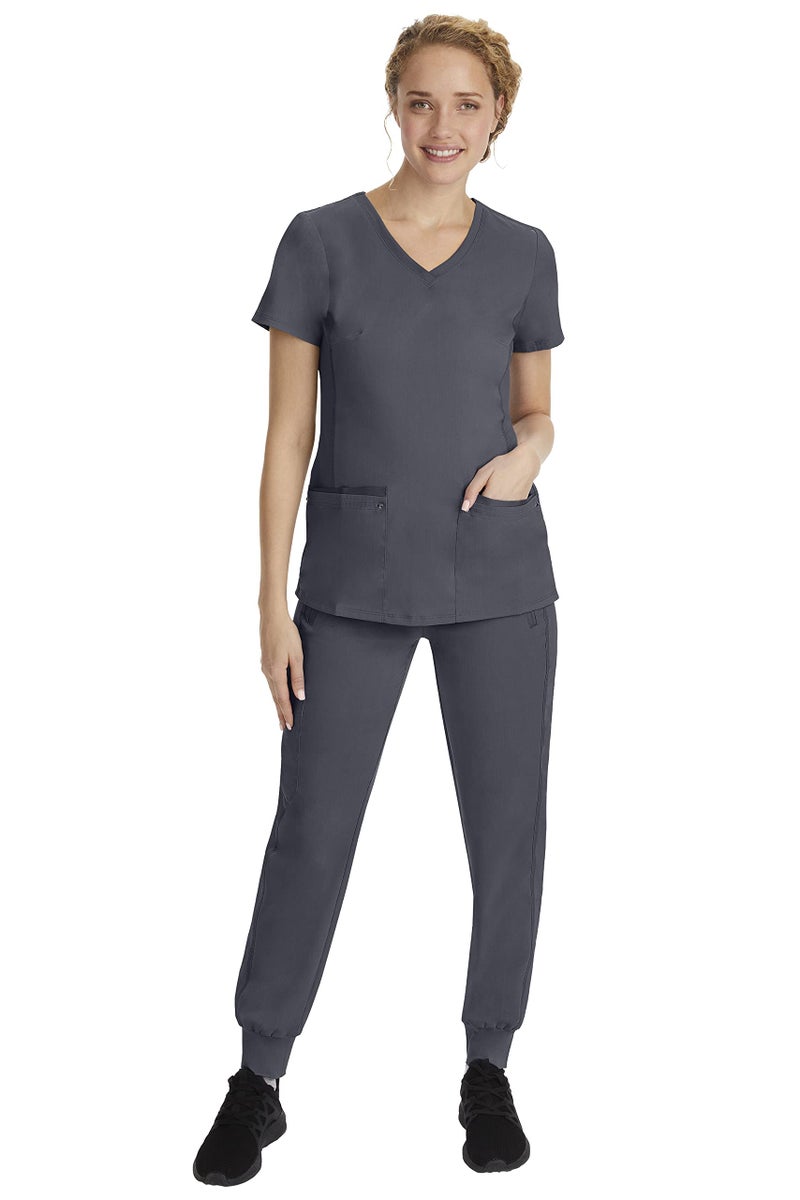 Healing Hands Women's Scrub Top V-Neck with 2 Pockets, 2-Way Stretch, and Yoga Knit Side Panels for Slim Fit - 2245, S, Pewter - Image 3